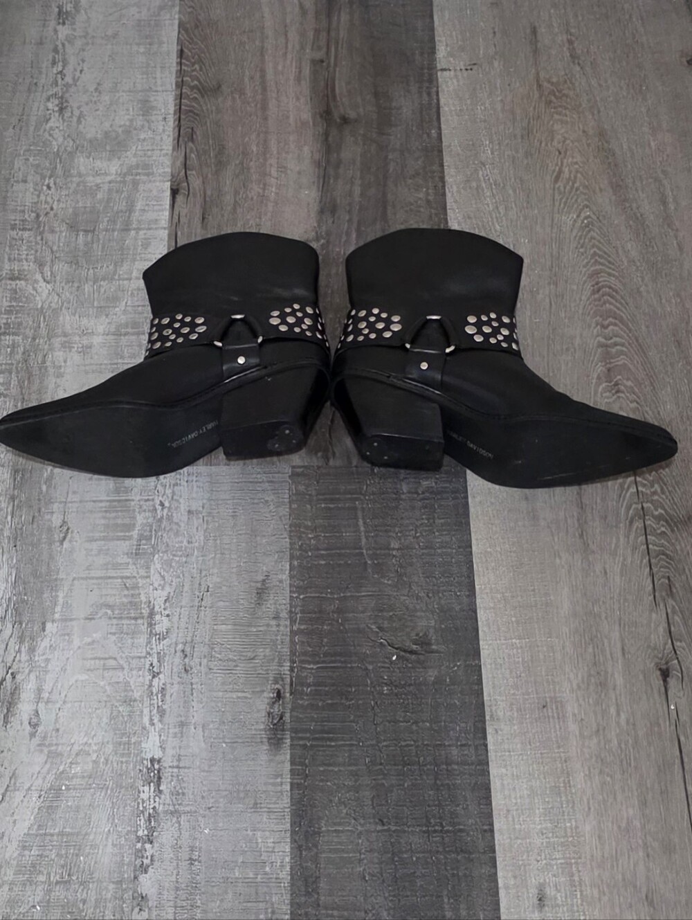 Harley-Davidson Black Leather Studded Western Motocycle Biker Ankle Boots - Picture 9 of 9